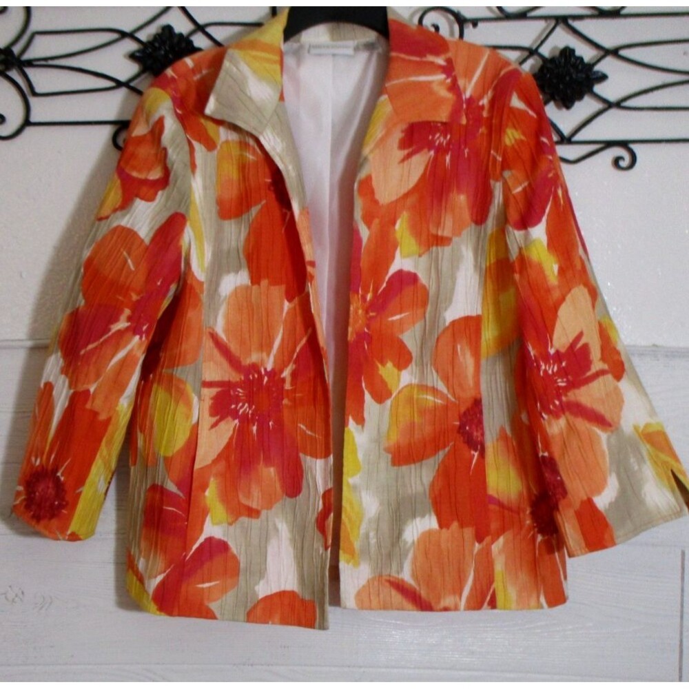 Alfred Dunner Women's Multicolor Floral Blazer Jacket Pockets Size 14